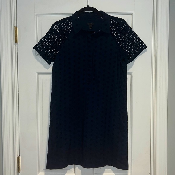 J. Crew Cotton Eyelet Dress w/Collar and Hidden Button Placket Size 4P Navy - Picture 5 of 14